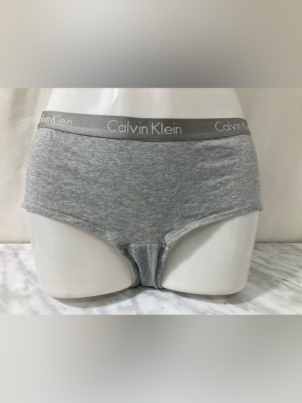 Calvin Klein Grey Cotton Boyshort Logo Waistband M